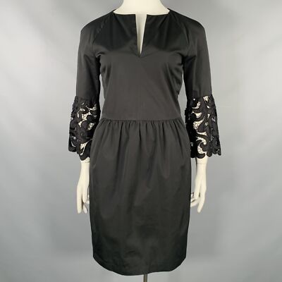 DRIES VAN NOTEN Size 10 Black Cotton Embroidered 3/4 Sleeves Dress | eBay