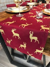 Wine & Gold Stag / Reindeer Christmas Table Runner - 2 Sizes Available