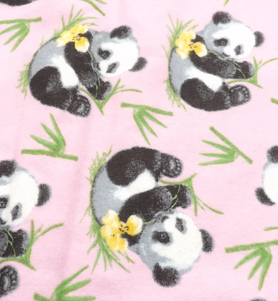 Vintage Pink Background Panda Yellow Flower Bamboo Flannel Fabric 5 yds - Image 2 of 4