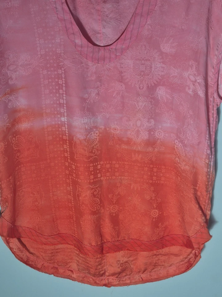 Top Raquel Allegra Mujer Grande Sin Mangas Rosa Ombre 100% Seda Fluido Femenino Foto 4 de 4