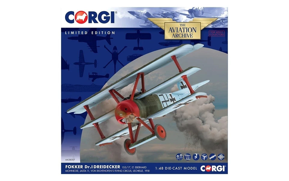 Corgi 1/48 AA38307 Fokker Dr.I Triplane Air Streit Force JG 1 Flying Circus - Immagine 4 di 4