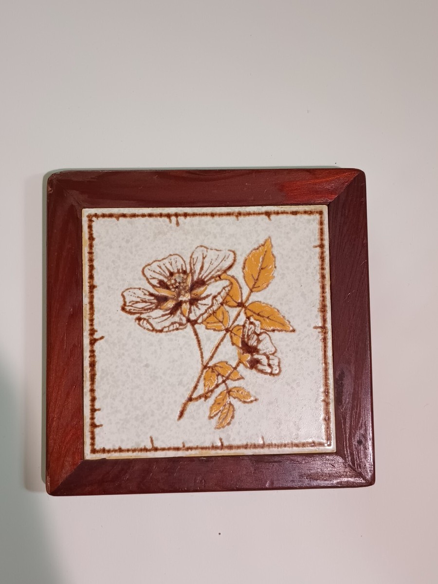 s*t様 Traditional WeatherwearELTON LEATHE Vintage Ceramic Wall Tile Earthtone Matte Finish Flower And Leaves