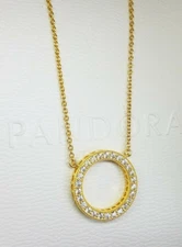 Authentic Pandora 45cm Hearts of Pandora Shine Gold Necklace POUCH