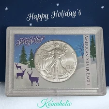 2025 $1 American Silver Eagle  CHRISTMAS HAPPY HOLIDAYS Coin Holder