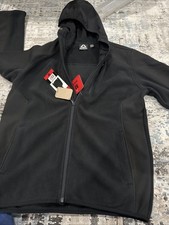 Reebok Men's M Black Zip Front Hooded Jacket Mixed Media Fleece Hoodie