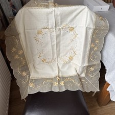 Embroidered cream Tablecloth 36 X 36 Inches