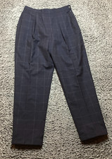 VTG Lauren Ralph Lauren Windowpane Pleated Pants Womens 14 Blue Worsted Wool