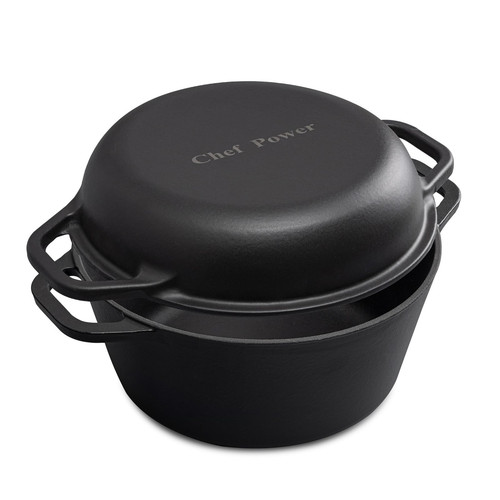 2-in-1 Cast Iron Dutch Oven with Skillet Lid, 5QT Camping Dutch Oven Pot with...