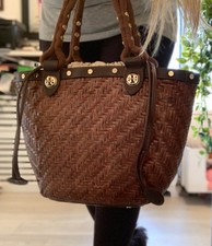 TORY BURCH VINTAGE WICKER/LEATHER TOTE BAG EXC CONDITION