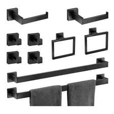 Bathroom Hardware Set 10 Pieces Matte Black Towel Bar Set 24 Inch, Towel Rack...