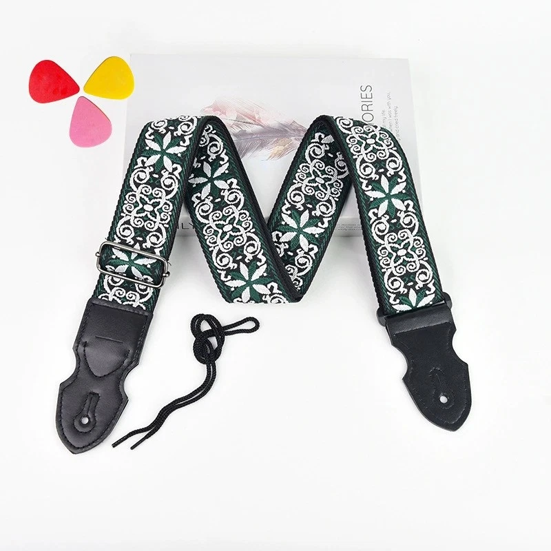 Correas de guitarra vintage bordadas para bajo guitarra eléctrica acústica ajustables Foto 2 de 4