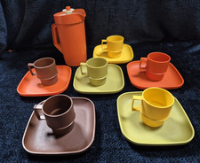 TUPPERWARE Childs Mini Play Set 14 Pcs Pitcher Lid Cups Sm Square Plates Vtg 70s