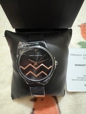 Ladies French Connection Analog Watch Black Face With Chrome Details Black Strap