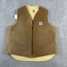 Vtg Carhartt V03 BRN Sherpa Lined Duck Canvas Vest Sz L-XL 80s Union Made USA