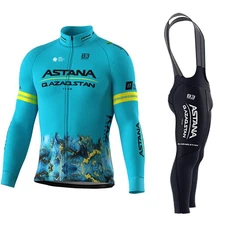 men's team astana Cycling Long Sleeve Jersey Bib Pants Cycling Bib Pants Jackets