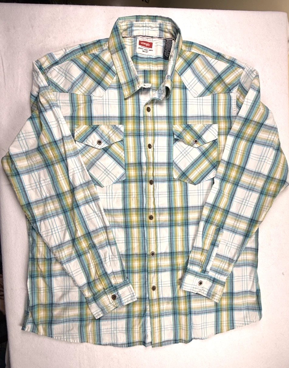 Wrangler mens 2XL Blue Green Plaid hiking outdoors Grampacore