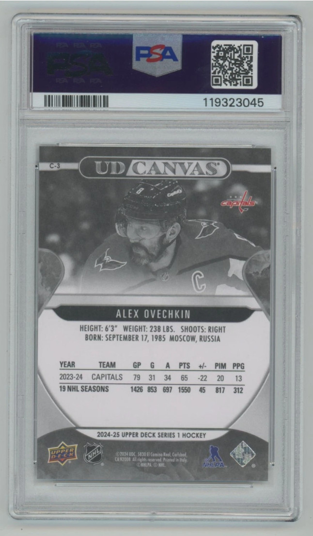 2024-25 UD Canvas B&W Black White Alex Ovechkin PSA 10 #C-3 Capitals POP 7 view 2