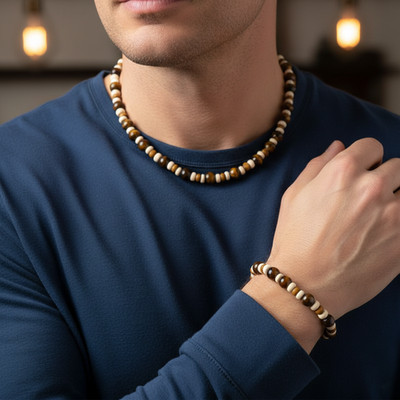 Set Halskette + Armband Natursteine Tiger Eyes Herren Damen ideales Geschenk