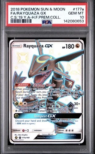 POKEMON SUN & MOON CELESTIAL STORM #177A FULL ART/RAYQUAZA GX PSA 10 New Cert