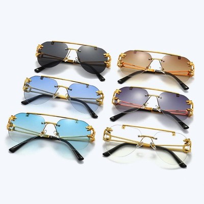Übergroße Pilotenbrille Herren Damen Luxus Gold Randlose Sonnenbrille UV400 Neu