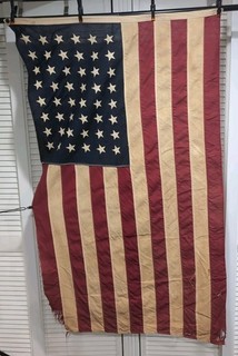 🇺🇸 Bandiera americana 48 stelle vintage 3’x5’ epoca seconda guerra mondiale cotone antico molto salato