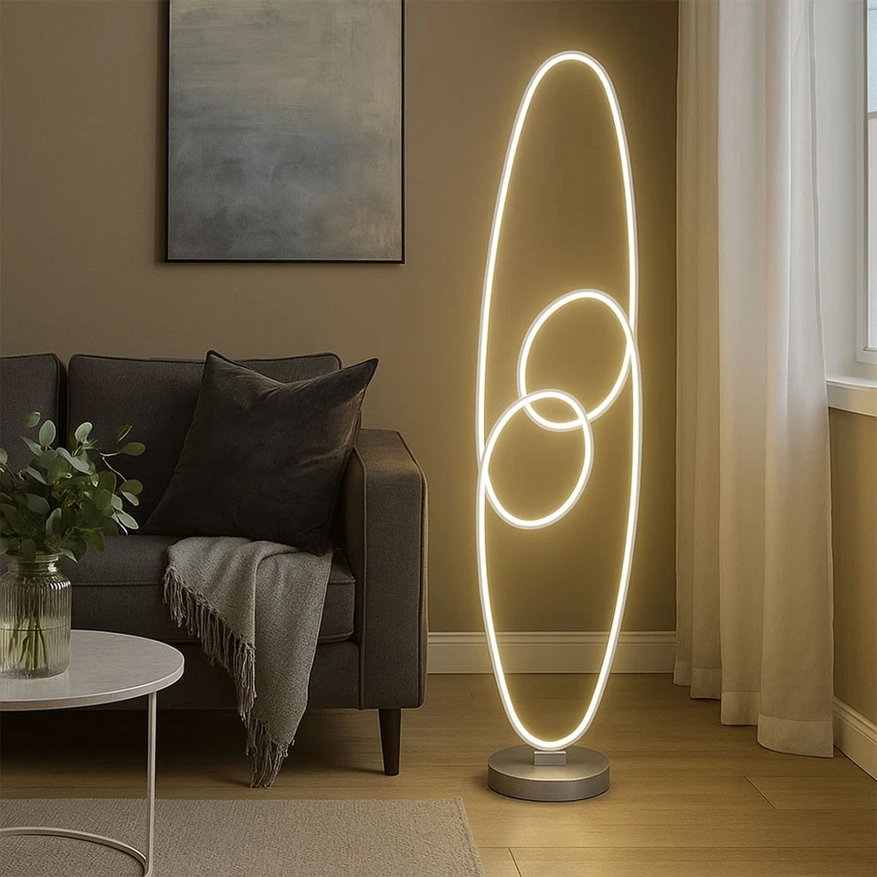 Piantana Lampada da Soggiorno Lampada Tavolo Memory Argento Alluminio Cct LED - Immagine 4 di 4