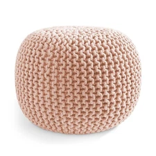 Round Cotton Pouf Ottoman, Light Pink - 20 x 20 x 14.5 Knit Foot Stool Pouffe