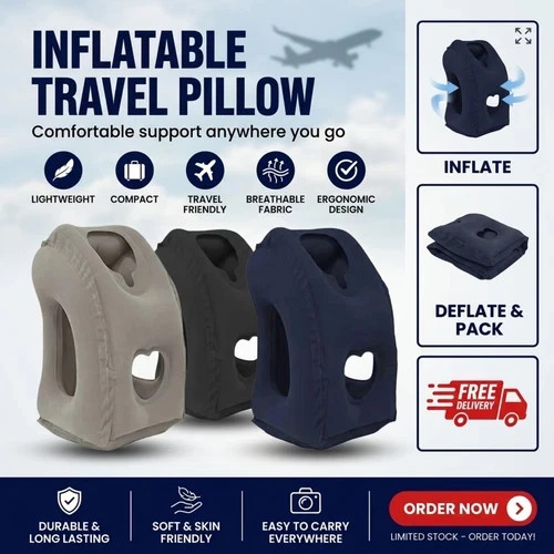 Inflatable Travel Pillow for Airplane Support Head Inflatable Pillow Neck Pillow