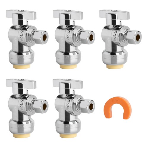 Push To Connect Angle Stop Valve 1/2 Inch Push x 1/4 OD Plumbing Shut Off