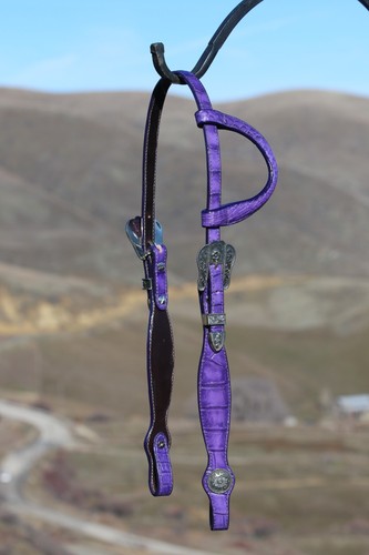 Purple Distress Finish Genuine Alligator Show Headstall