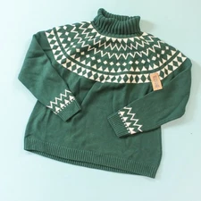 NEW Duluth Trading Green Fair Isle Turtleneck Cotton Blend Sweater Size XLarge