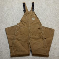 Vtg Carhartt Overalls Mens 38x32 Brown Duck Canvas Quilt Lined Bib Work R02 BRN