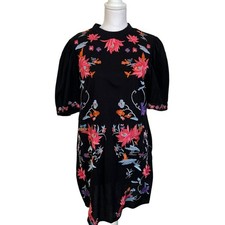 Asos Dress Women's Size 14 Black Cotton Embroidered Floral Colorful Open Back