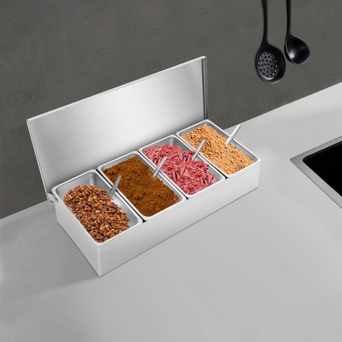 4 Slot Condiment Carrier Countertop Holder for Sauce Ingredients for Kitchen Use - Picture 4 of 19