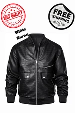 Men’s Stand Collar Cow Leather Bomber Jacket – Urban Style, Lightweight Comfort