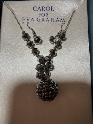 Carol for Eva Graham Hematite Bead Necklace & Earrings Box Set Sparkle Lot# 902