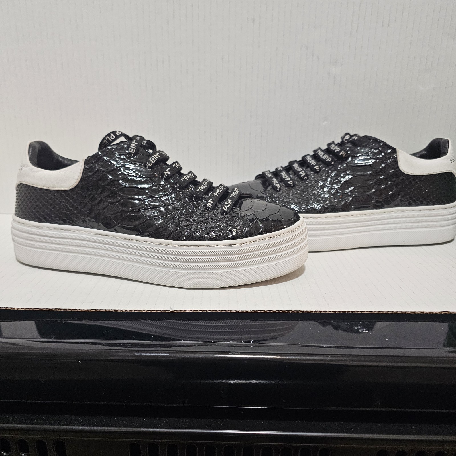 Phillip Plein Black White Python Embossed Leather… - image 17