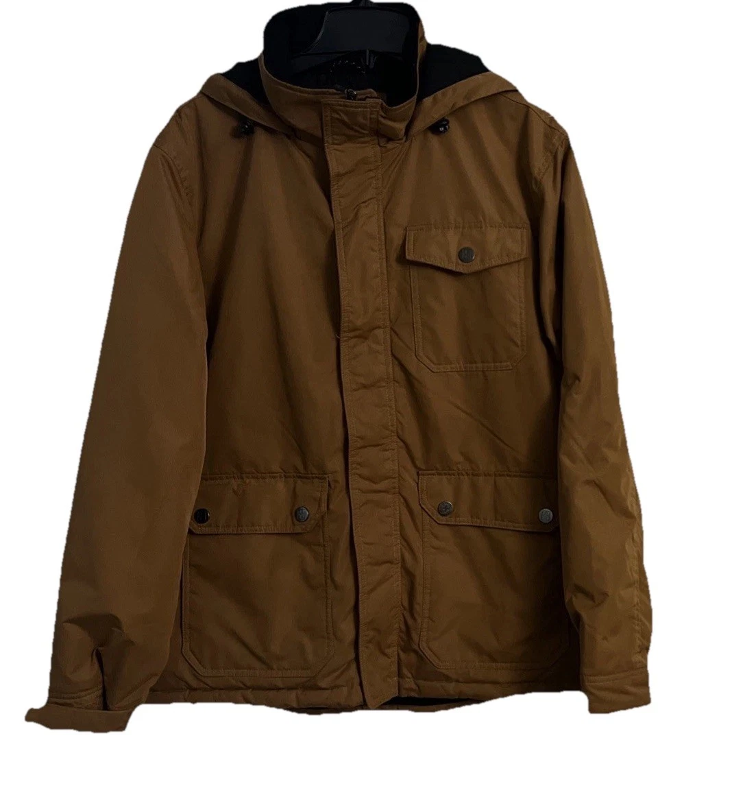 Swiss Tech Mens Med All Weather Zip Hooded SNAP Pockets Insulated Inner Pkt EUC