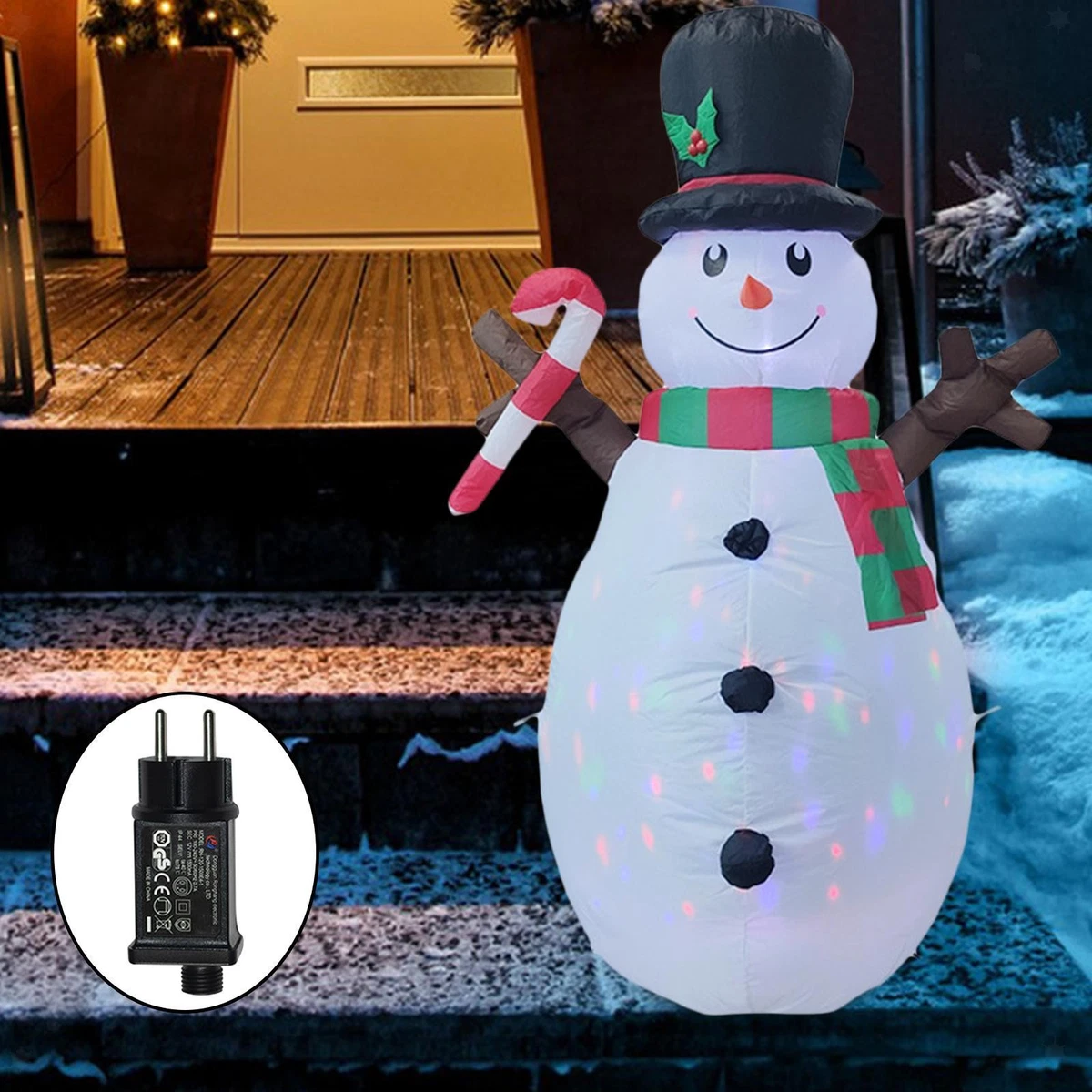 Pupazzo di neve gigante luminoso con bastoncino di zucchero gonfiabile da 275 cm, illuminazione a LED bianca, per esterni per in giardino e di Natale | Leroy Merlin