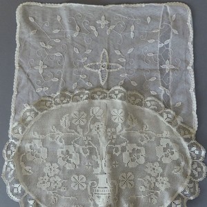 Lot 2 Antique LACE Boudoir Pillow Shams Italian FILET + Belgian PRINCESS Lace
