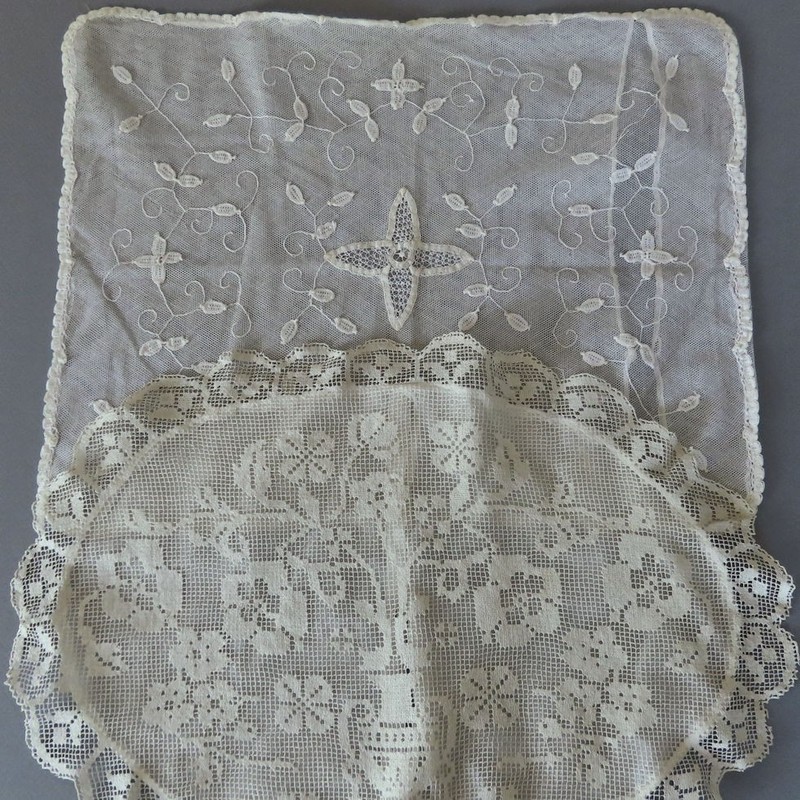 Lot 2 Antique LACE Boudoir Pillow Shams Italian FILET + Belgian PRINCESS Lace