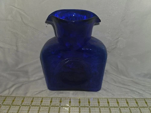 Vintage Blenko 384 Water Bottle Cobalt Blue  Handblown Art Glass