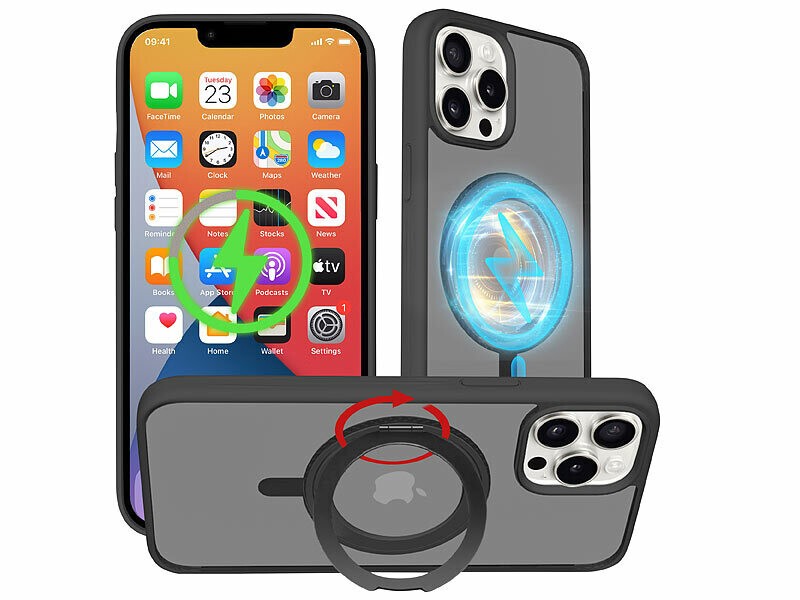 Coque antichoc iPhone 13 Pro Max MagSafe et anneau rotatif 360
