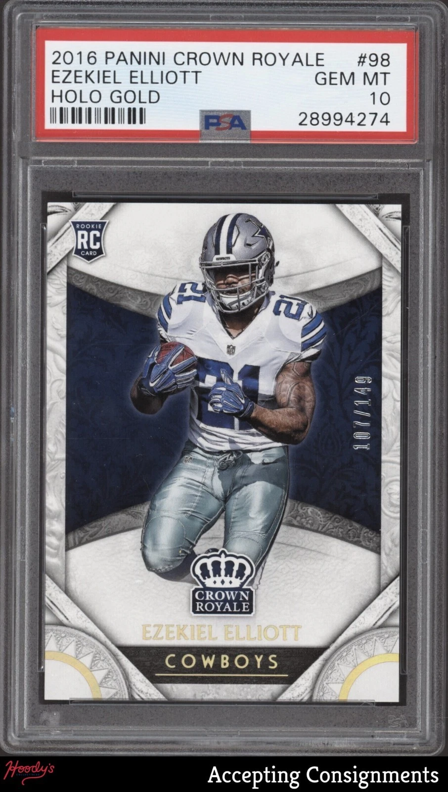 Ezekiel Elliott Panini Crown Royale #98 Holo Gold