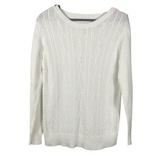 Hope  Henry Women's White Cable Knit Sweater Organic Cotton Button Shoulder L
