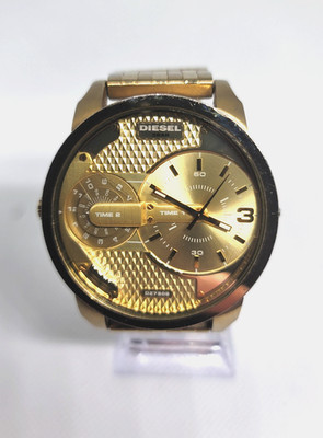 Diesel Men's Mini Daddy Dual Time Gold Dial Gold Stainless Steel Watch DZ7306