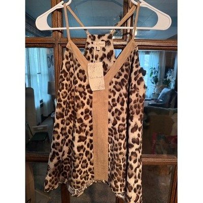 Hem & Thread Leopard Print V-Neck Camisole Tank Top Brown Tan Small NWT
