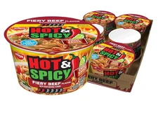 Nissin Hot & Spicy Ramen Noodle Soup, Fiery Beef, 3.28 Ounce (Pack of 6)