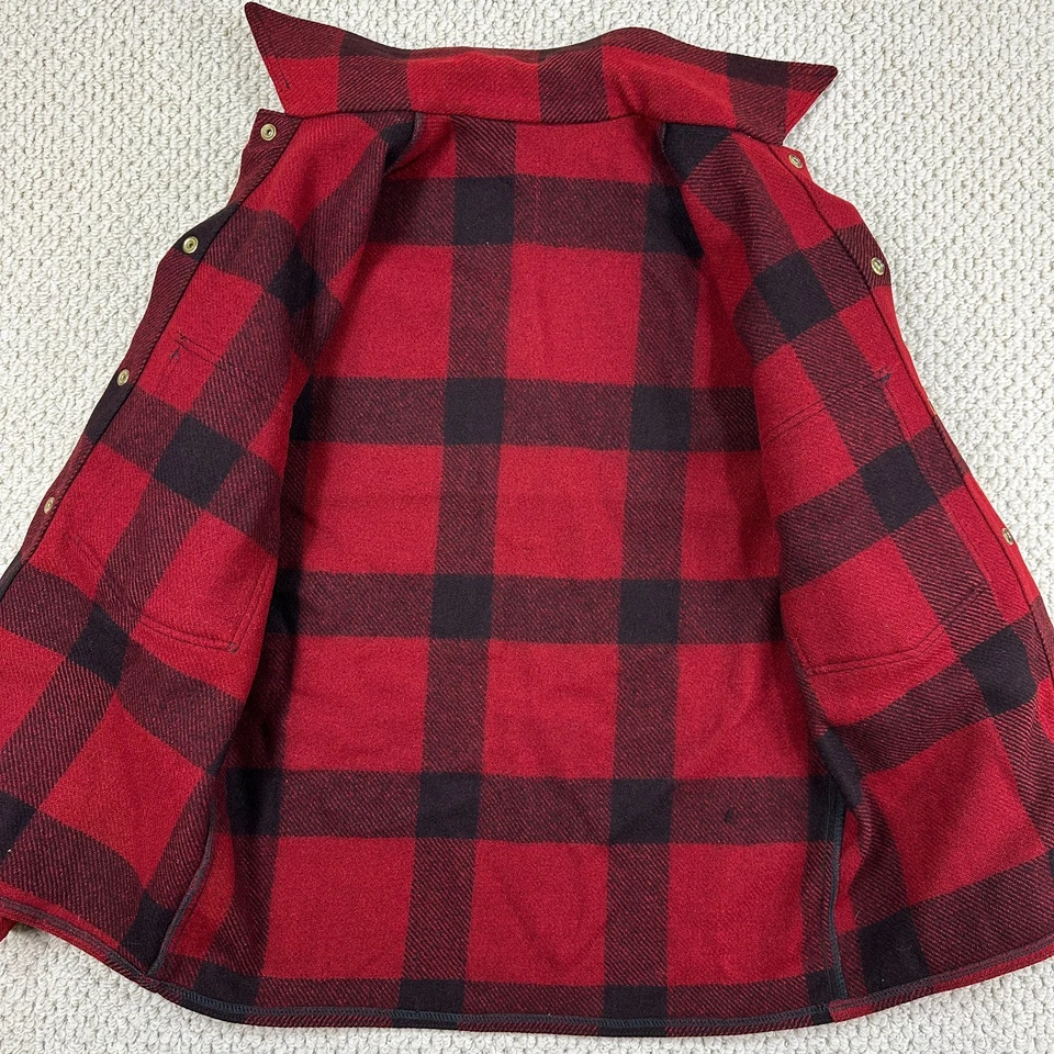 Vtg Mackinaw Wool Cruiser Jacket Mens M Red Union Made Buffalo Plaid 40s/50s - Image 3 of 4