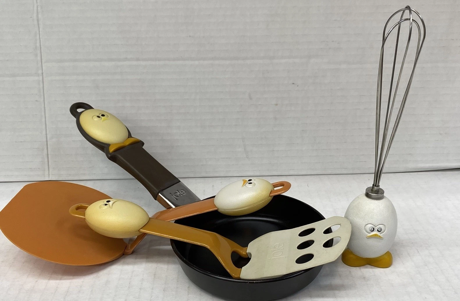 Josie Mini Nonstick Egg Fry Pan Set, Whisk & 2 Spatulas Egg Shaped Handles